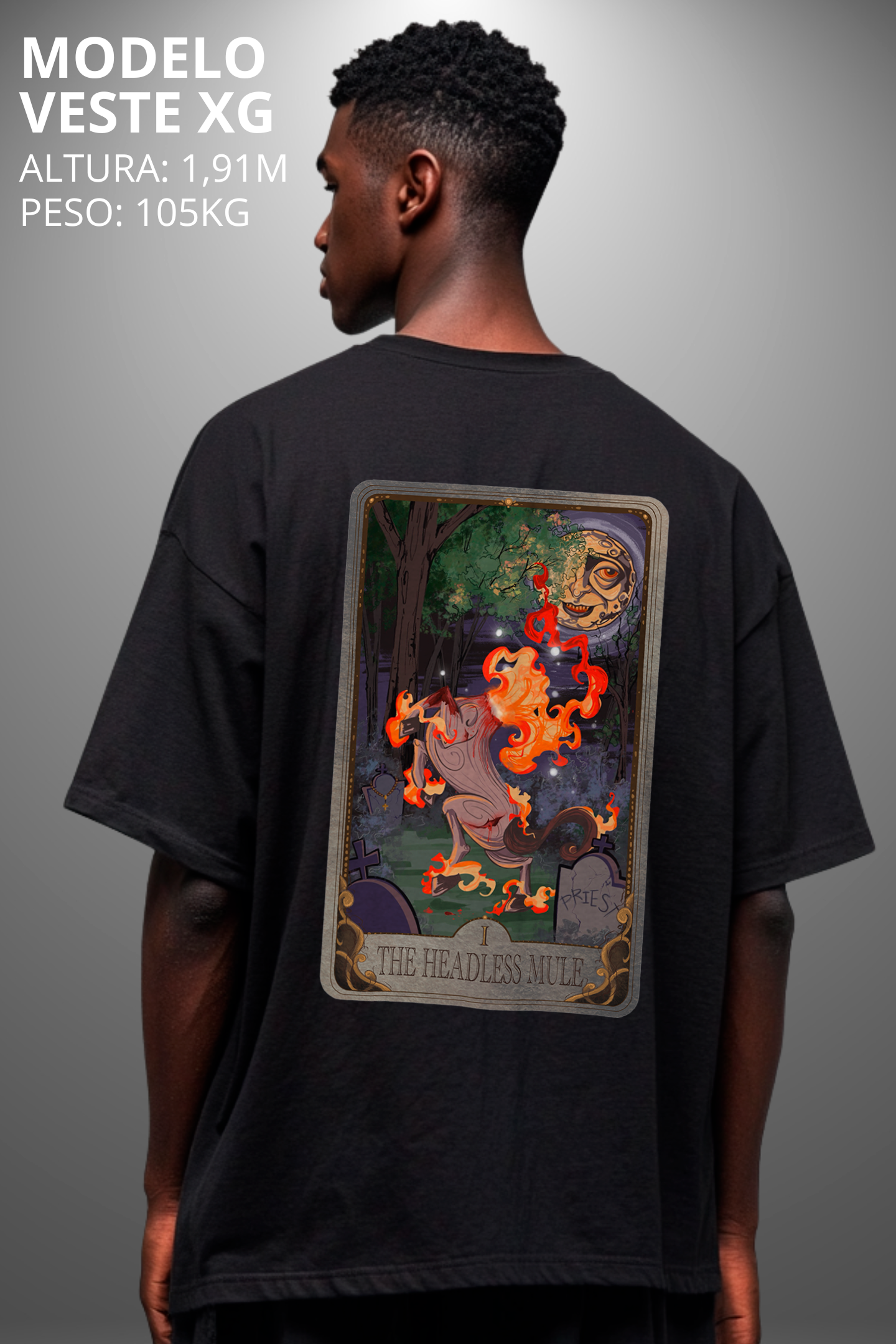 Camiseta Oversized Drop Folclore Brasileiro Mula Sem Cabeça Hevor