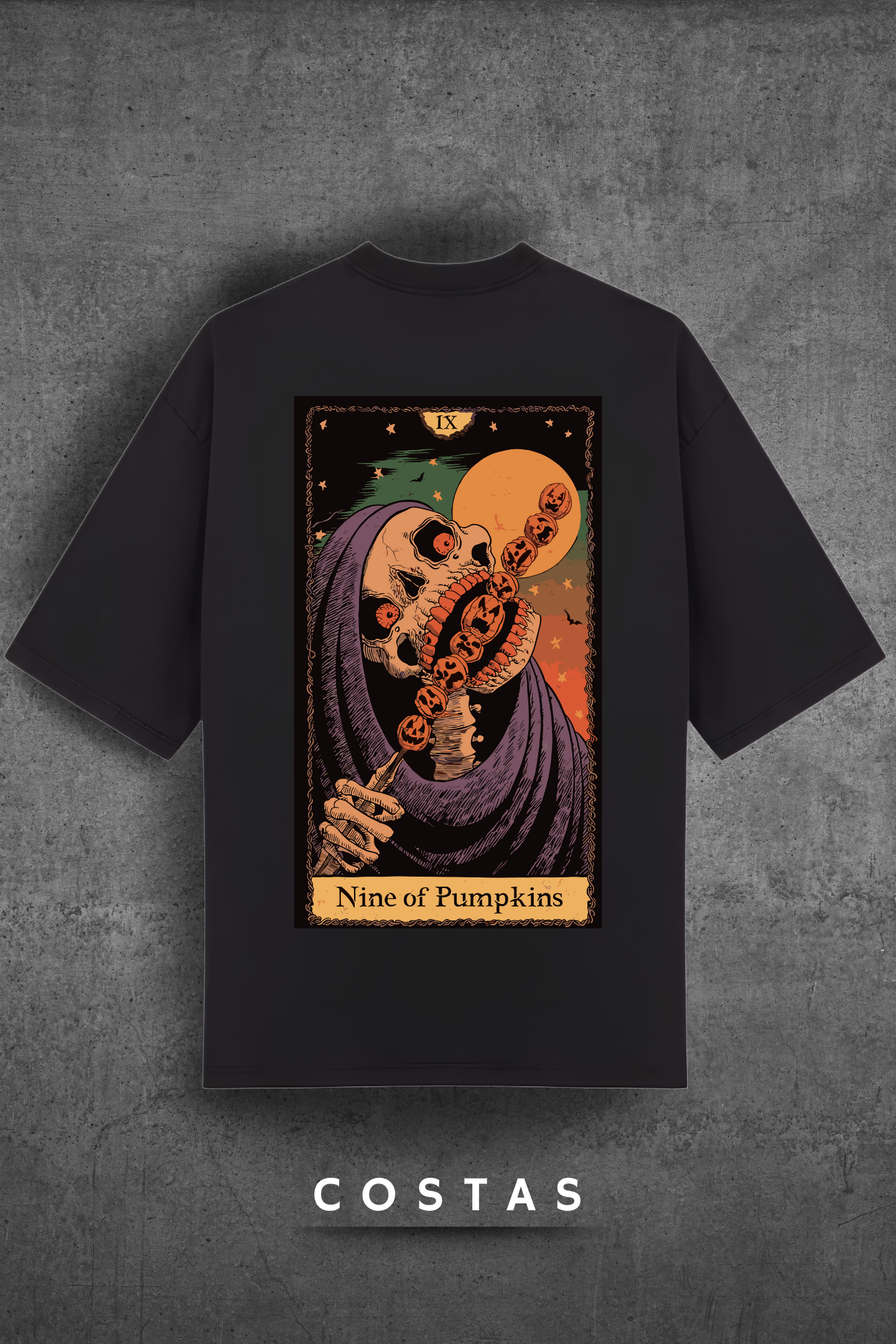 Camiseta Oversized Tshirt Hevor Tarot Nine of Pumpkins