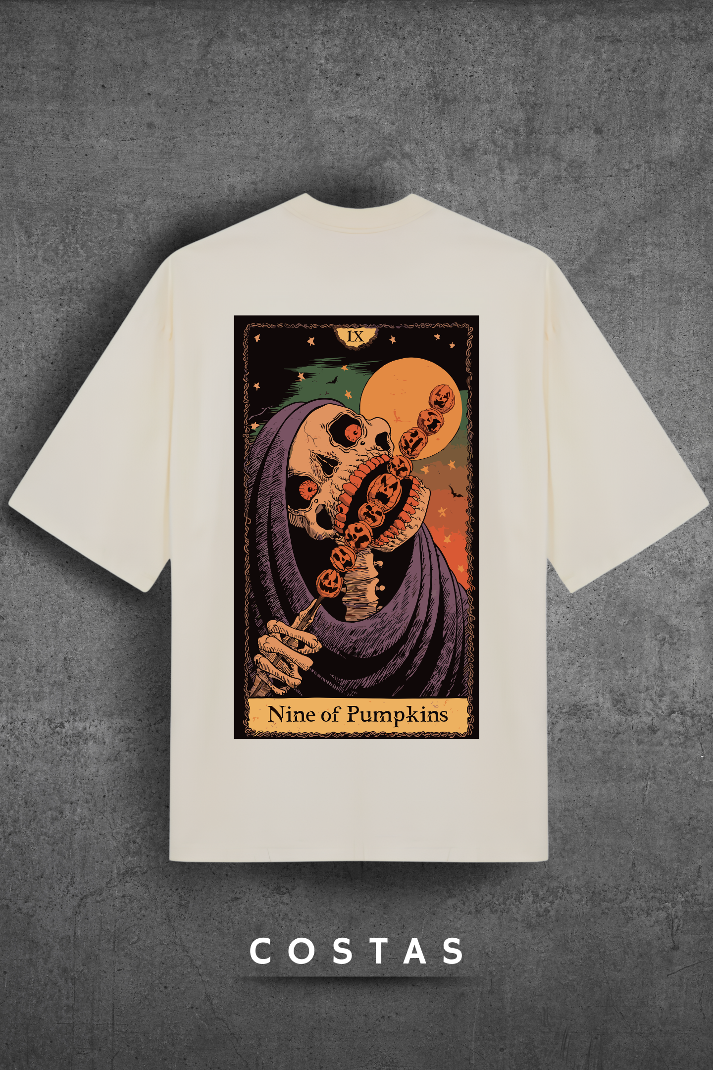 Camiseta Oversized Tshirt Hevor Tarot Nine of Pumpkins