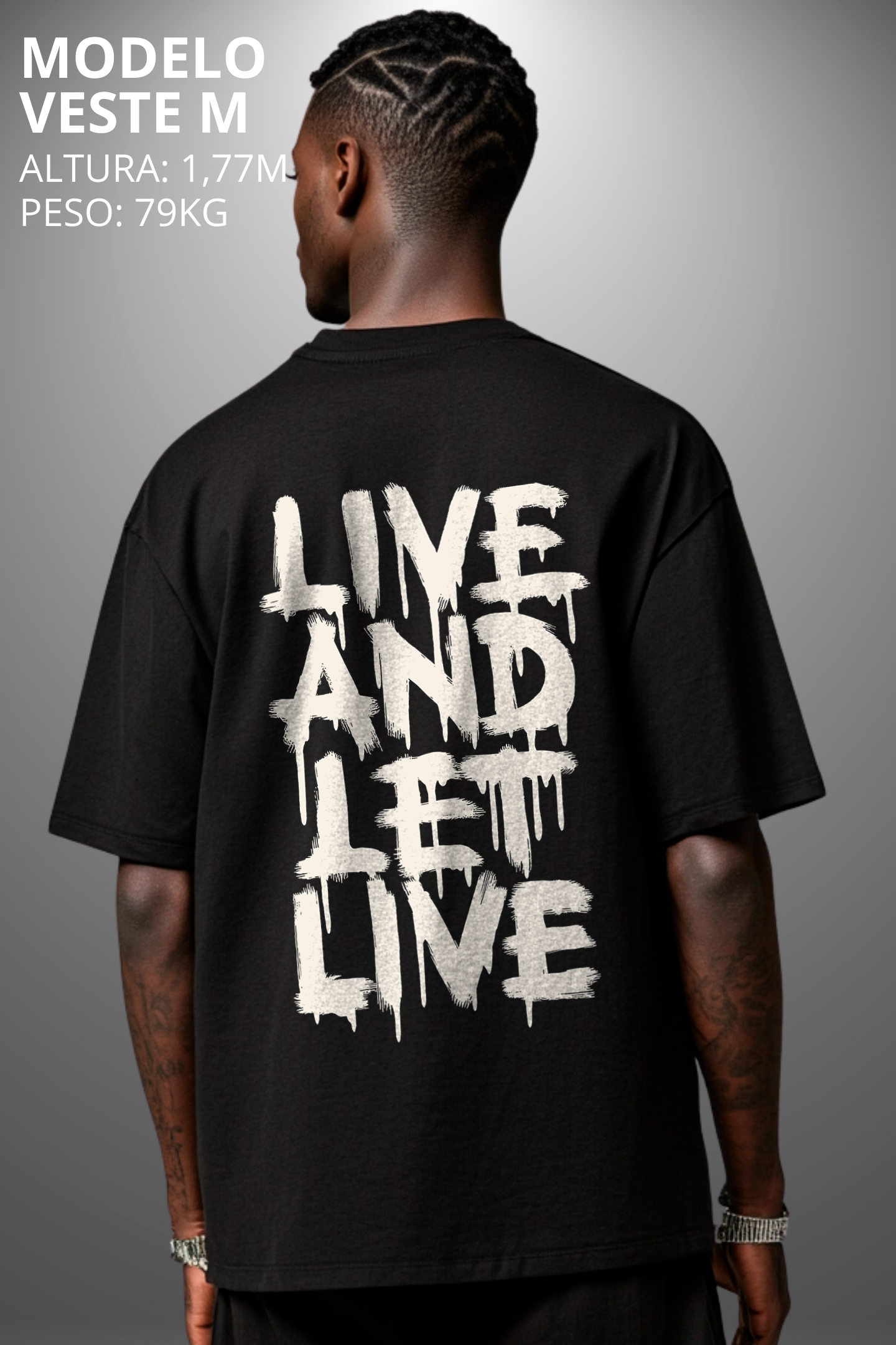 Camiseta Oversized Drop Typography Live And Let Live Hevor
