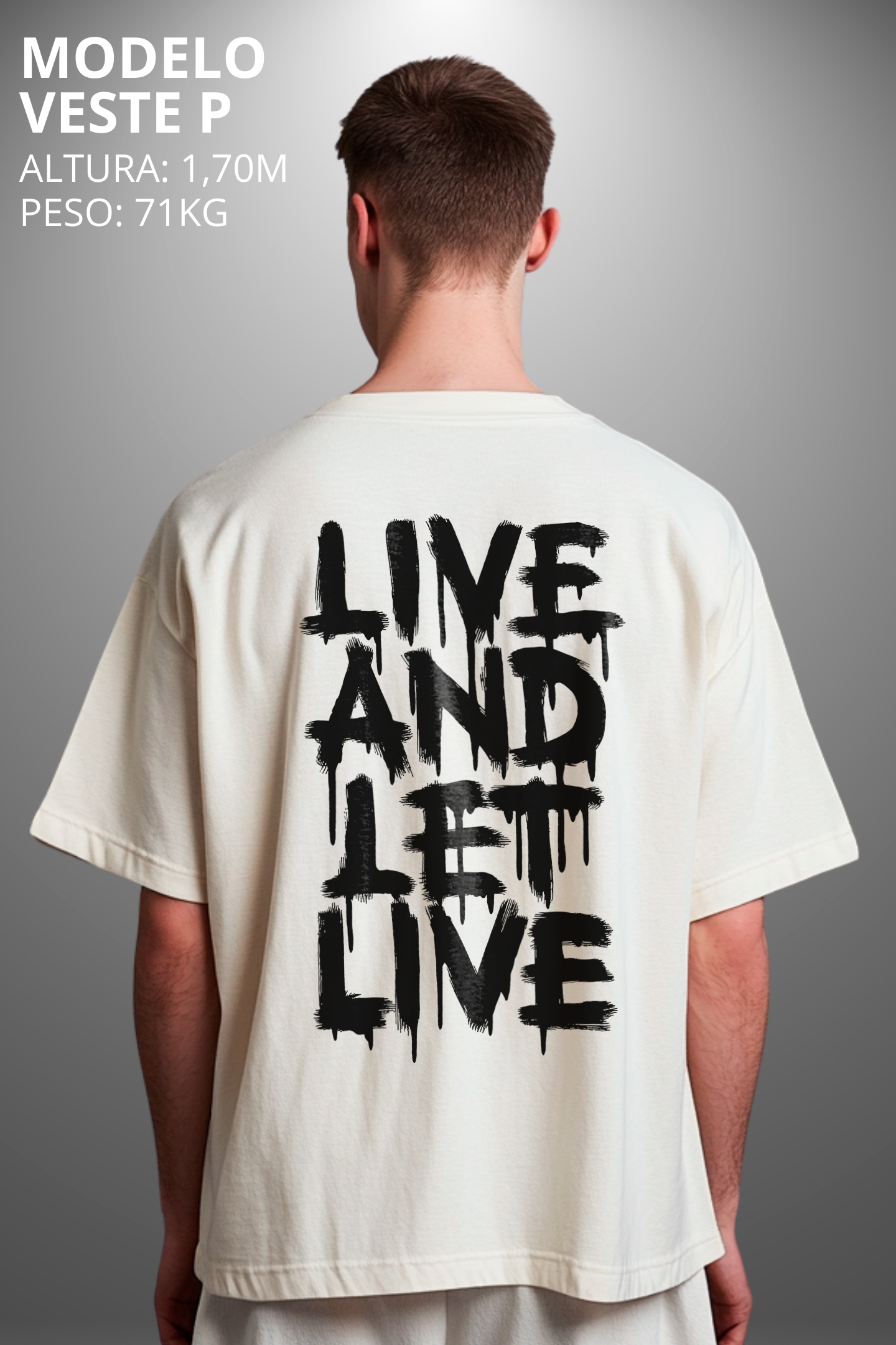 Camiseta Oversized Drop Typography Live And Let Live Hevor