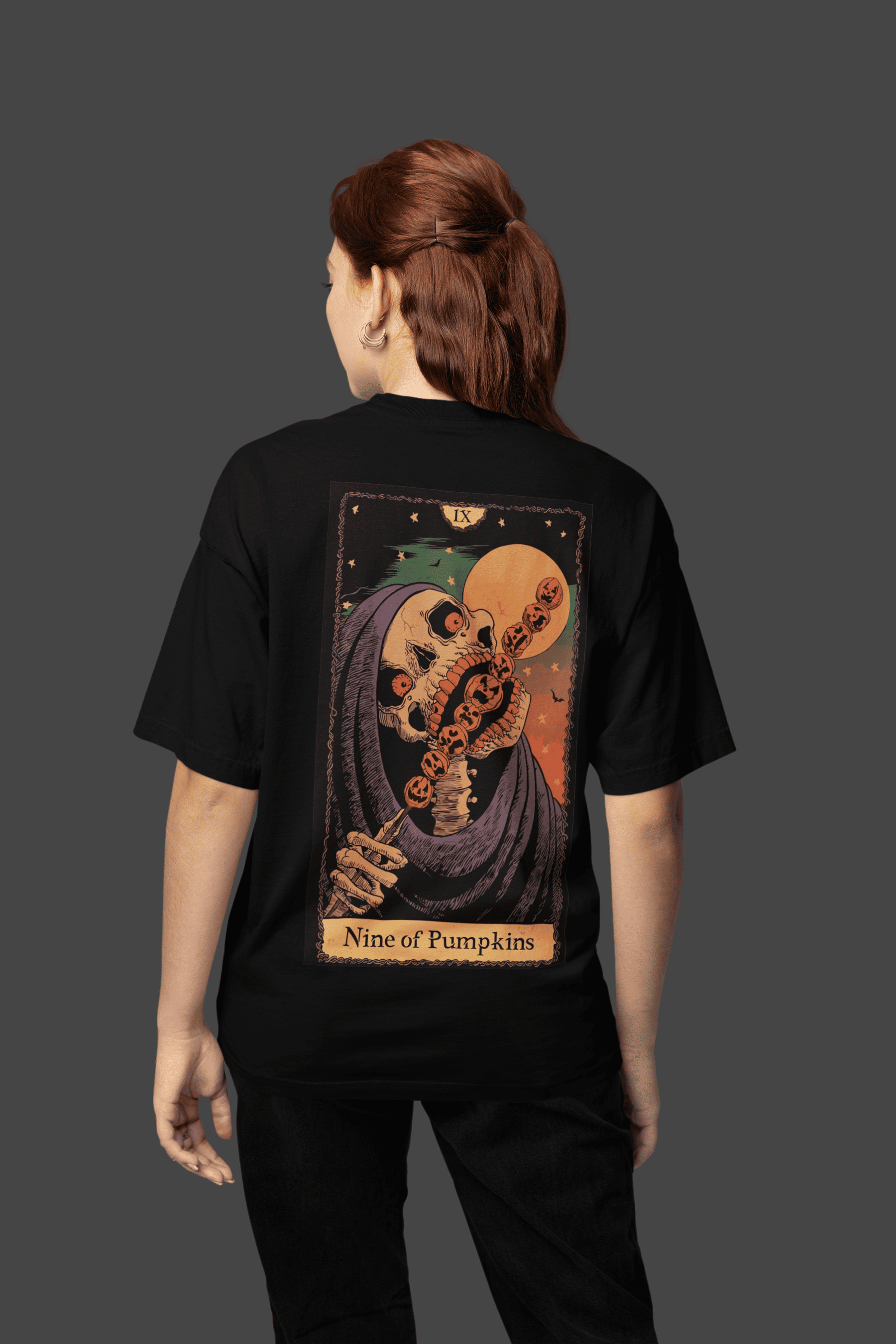 Camiseta Oversized Tshirt Hevor Tarot Nine of Pumpkins