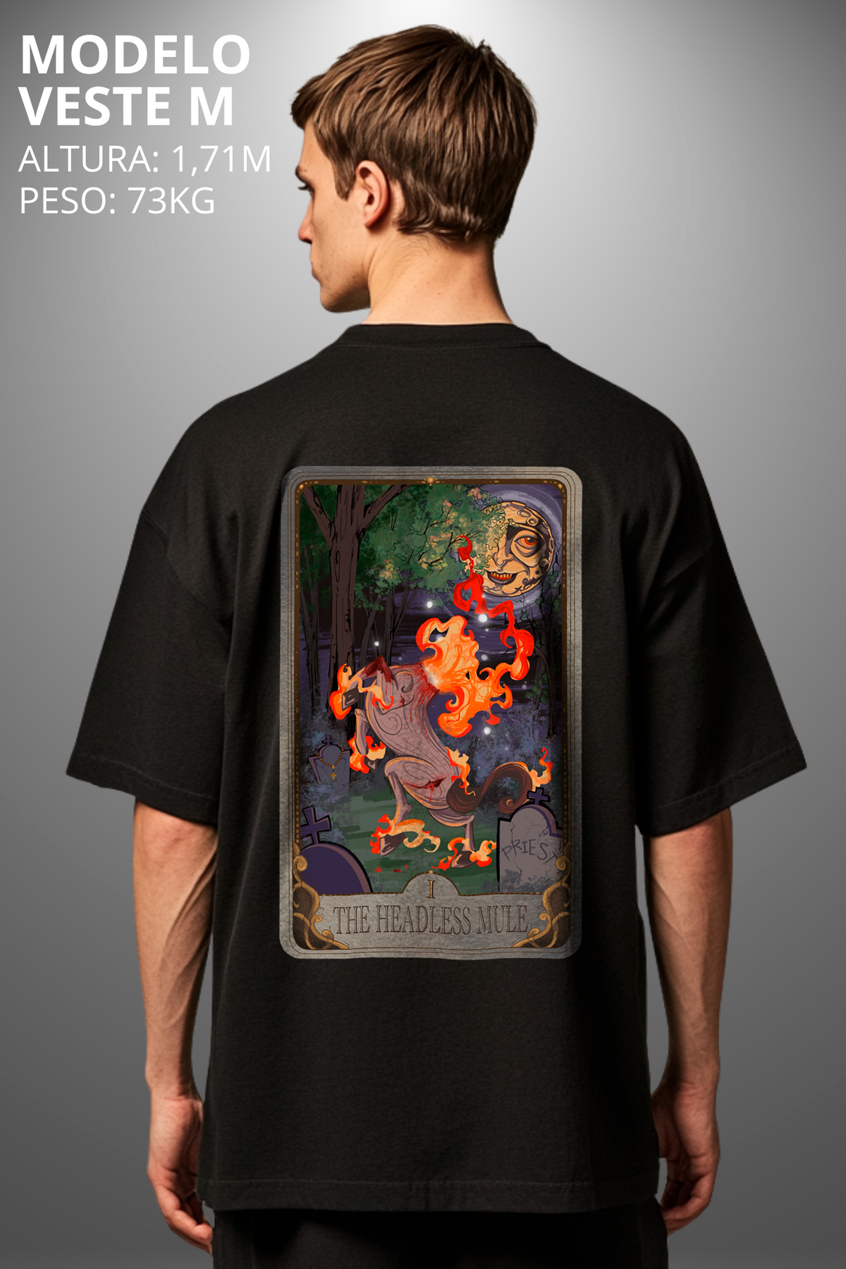 Camiseta Oversized Drop Folclore Brasileiro Mula Sem Cabeça Hevor