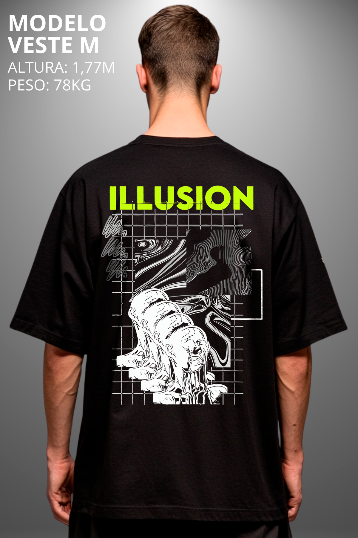 Camiseta Oversized Drop Typography Illusion Get Hevor