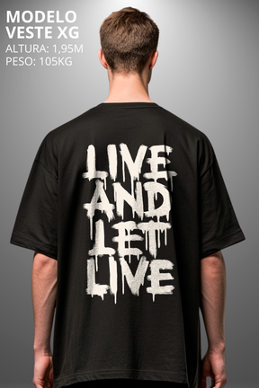 Camiseta Oversized Drop Typography Live And Let Live Hevor
