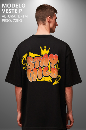 Camiseta Oversized Drop Typography Stay Wild Hevor