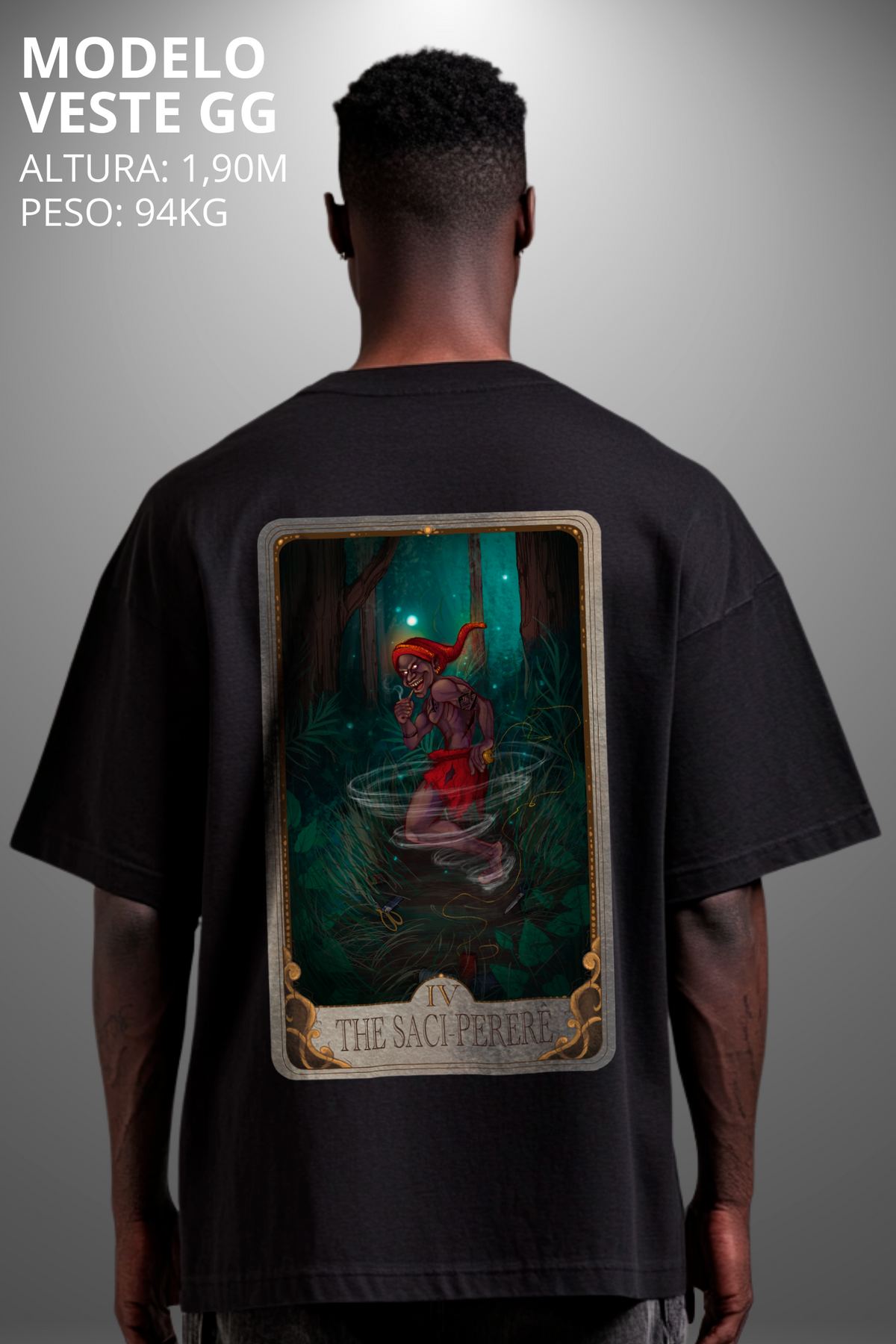 Camiseta Oversized Drop Folclore Brasileiro Saci Pererê Hevor