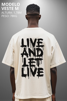 Camiseta Oversized Drop Typography Live And Let Live Hevor