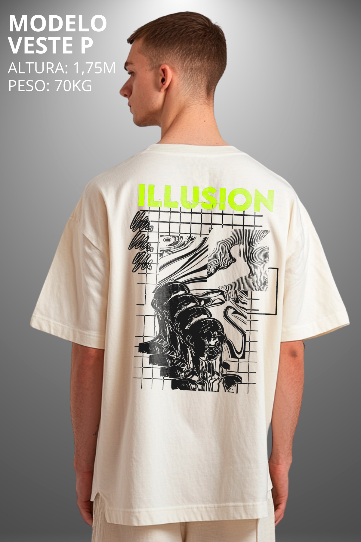 Camiseta Oversized Drop Typography Illusion Get Hevor