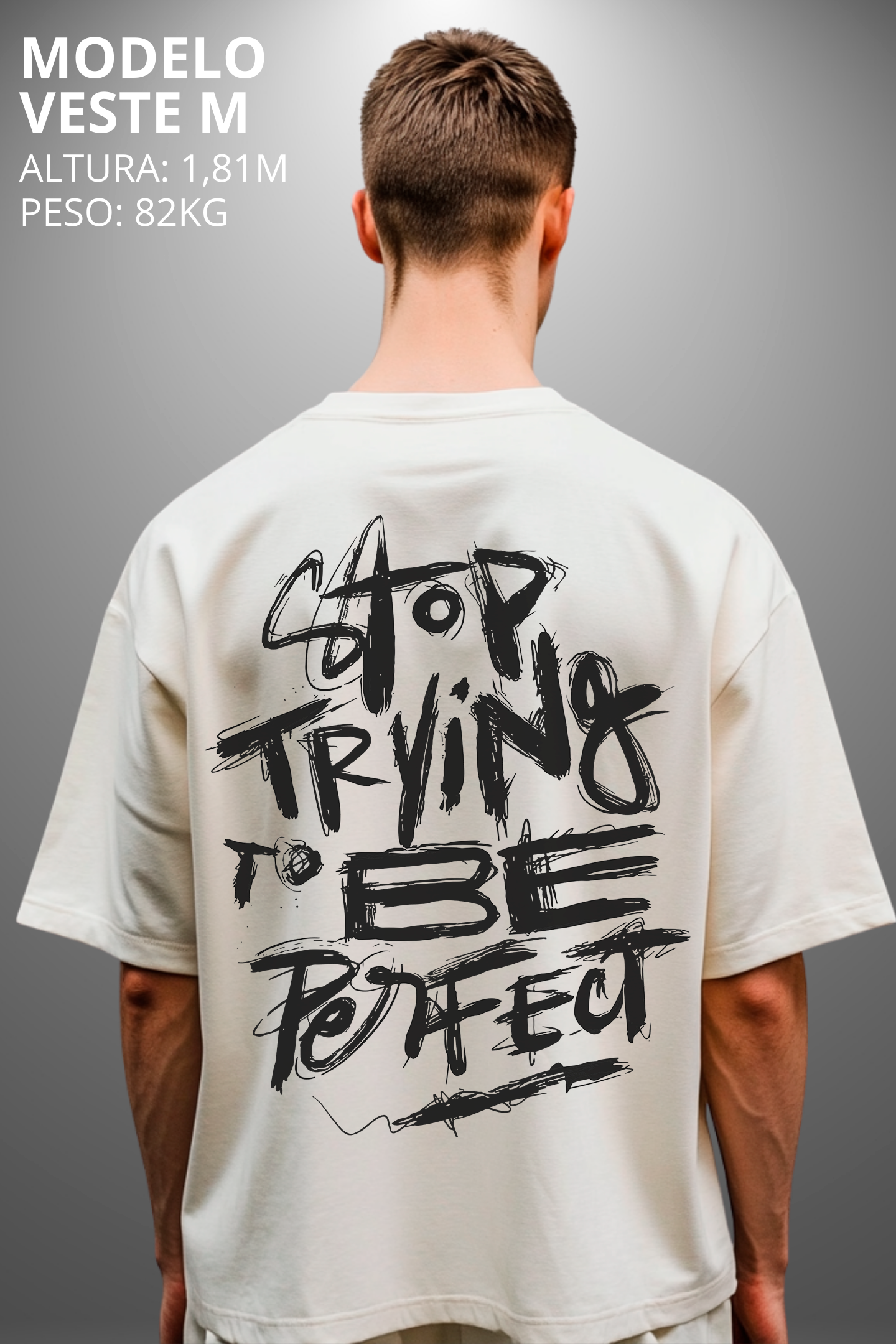 Camiseta Oversized Drop Typography Stop Trying To Be Hevor